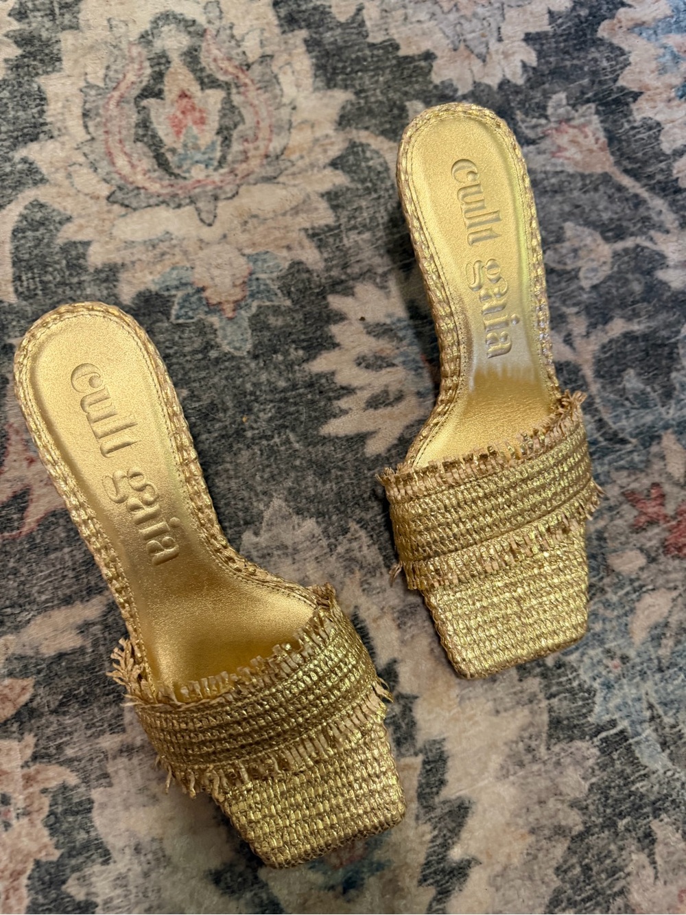 Cult Gaia Ada Gold Straw Metallic Square Toe Sandals / 39 / 8.5 - Picture 4 of 13